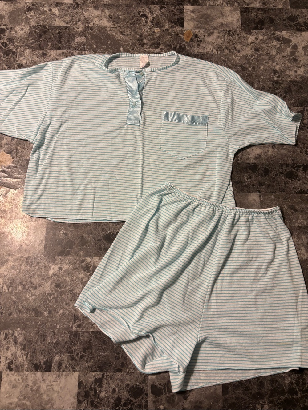 Vintage Petra Fashions Light Blue & White Striped Short Pajama Set